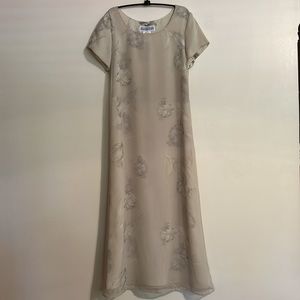 Jessica Howard Vintage Pale Sage Green Print Maxi Dress W/Chiffon Overlay Sz 10